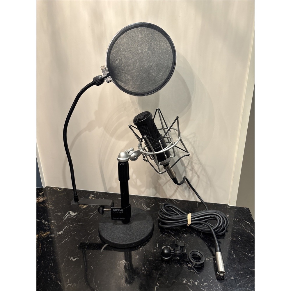 Audio-Technica AT2020 P48 Cardioid Condenser Microphone XLR -Stand W/ Pop Filter